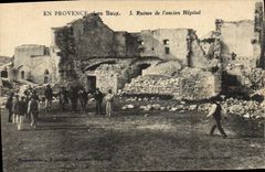 Vintage Postcard Game of bowls In Provence the Beams Ruins of the old hospital