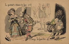 Vintage Postcard Fantasy Illustrator the portrait through old the image of the large king