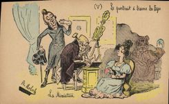 Vintage Postcard Fantasy Illustrator the portrait through old the miniature