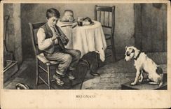 Postal Niño Melómano Perro