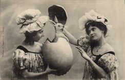 Vintage Postcard Rabbit Rabbits Women