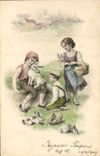 Vintage Postcard Rabbit Rabbits Children
