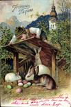 Vintage Postcard Rabbit Rabbits Easter Child