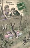 CPA Lapin Lapins Enfant Paques