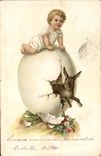 Vintage Postcard Rabbit Rabbits Child egg