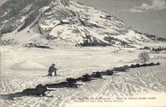 CPA Militaria Chasseurs Alpins Ecole de ski de Briancon Ligne de skieurs tirant couche 