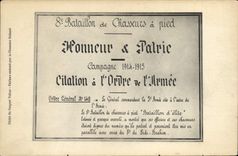 CPA Militaria 8eme bataillon de chasseurs a pied Honneur & Patrie Citation a l'ordre de l'armee