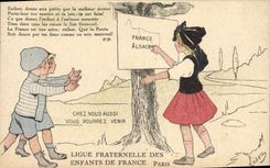 Vintage Postcard Militaria Leagues fraternal Children of France Paris Alsace