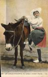 Vintage Postcards Folklore Sands of Olonne Our Sablaises go up has nag Cheval Mule Donkey