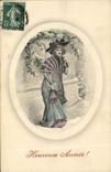 CPA Fantaisie Illustrateur Femme Heureuse annee 