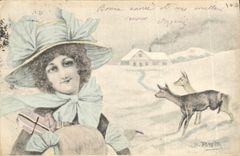 CPA Fantaisie Illustrateur Femme Biche TOP 