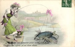 CPA Fantaisie Illustrateur Femme Poissons Peche 
