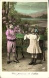 Vintage Postcard Twin wheel Children a prowess of the high one