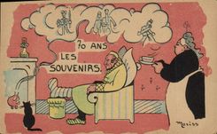 Vintage Postcard Fantasy Illustrator 70 years the memories Moriss Cat