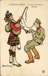 Vintage Postcard Fantaisie Illustrator Highlander I play the miousic dance