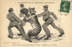 Vintage Postcard Fantaisie Illustrator Adventures of a tiger-cat has Marseilles Tigre