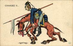 Vintage Postcard Fantaisie Illustrator Charge Militaria