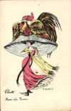 Vintage Postcard Fantasy Illustrator Sheep Clerette Cock Hat