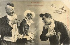 Vintage Postcard Circus the clowns dog