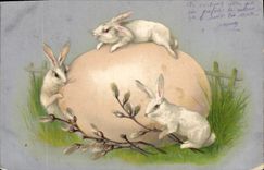 CPA Lapin Lapins Oeuf 