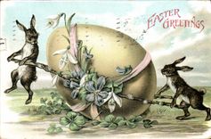 CPA Lapin Lapins Oeuf 