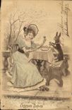CPA Lapin Lapins Femme Paques 