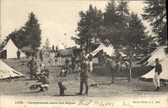 Vintage Postcard Militaria Alpine hunters Camping in the Alps