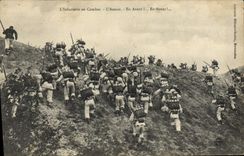 Vintage Postcard Militaria Alpine hunters the infantry with the combat the attack Ahead!