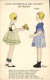 Vintage Postcard Militaria Leagues fraternal children of Paris France