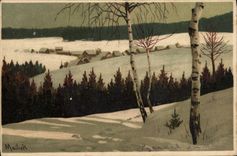 Vintage Postcard Fantasy Illustrator Mailick Landscape under snow