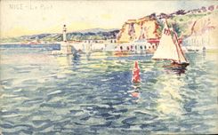 Vintage Postcard Fantasy Nice Illustrator the port Boat