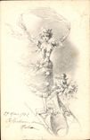 Vintage Postcard Fantasy Illustrator Woman Angel Sledge