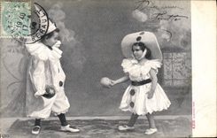 Vintage Postcard Twin wheel Children Pierrot