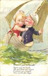 Vintage Postcard Fantasy Mauzan Illustrator Bored by the swell Boat