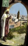 CPA Folklore Tunis Negre musicien avec vue sur la ville 