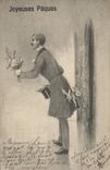 CPA Lapin Homme Paques 