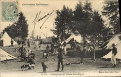 CPA Militaria Chasseurs Alpins Campement dans les Alpes 