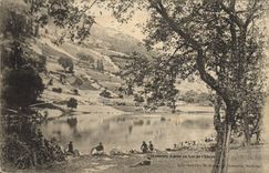 Vintage Postcard Militaria Alpine hunters with the lake of Ubaye