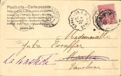 CPA Fantaisie Femme Cochon Porc Fer a cheval