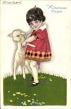 Vintage Postcard Fantasy Illustrator Mauzan Child Lamb