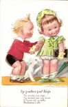 Vintage Postcard Fantaisie Illustrator Mauzan Enfants do not leave already Chien
