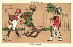Vintage Postcard Fantasy Illustrator Marshals the Grand Prix of Paris the re-entry to the balances Horse Jockey