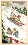 Vintage Postcard Fantaisie Illustrator Marshals Angels Toboggans