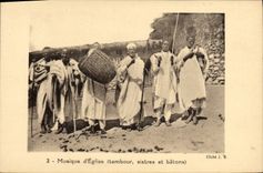 Vintage Postcard Folklore Music of church Drum sistres and sticks