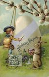 CPA Lapin Lapins Enfant Oeuf 