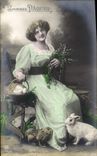 CPA Lapin Lapins Femme Paques 