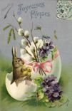 Vintage Postcard Rabbit Rabbits Egg Easter Chicks