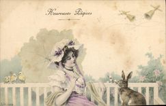 CPA Lapin Lapins Femme 
