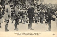 Vintage Postcard Militaria festivals of the Victoire July 14th, 1919 the three Marshals Petain Foch Joffre
