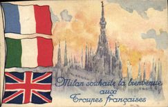 Vintage Postcard Militaria Milan French Troops